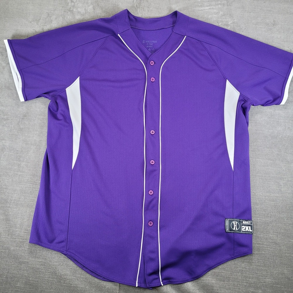Holloway Dry-Excel Baseball Jersey Mens 2XL Purple White‎ Button Up Sport